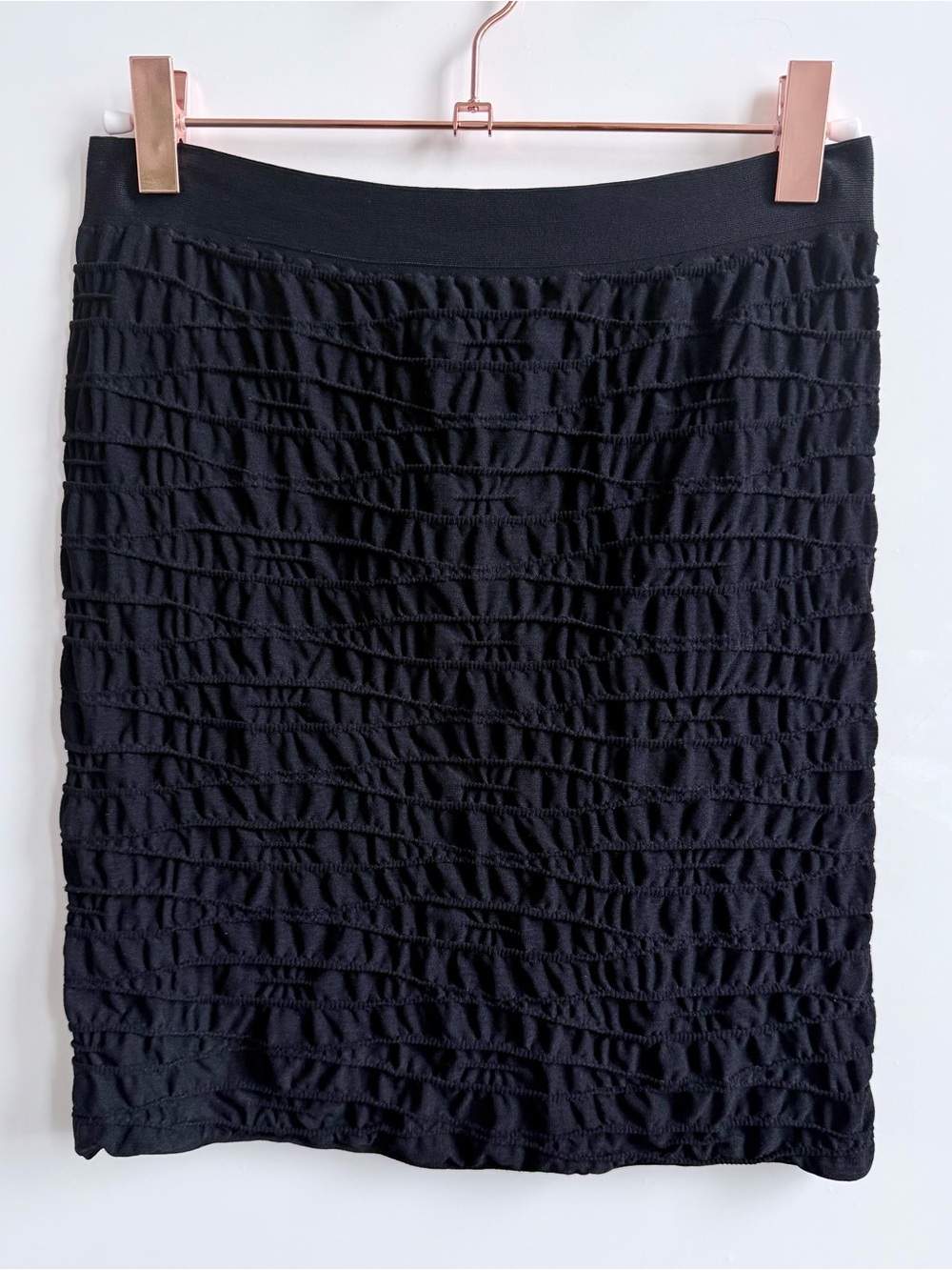 Last Tango Black Textured Ruched Bodycon Mini Skirt EUC